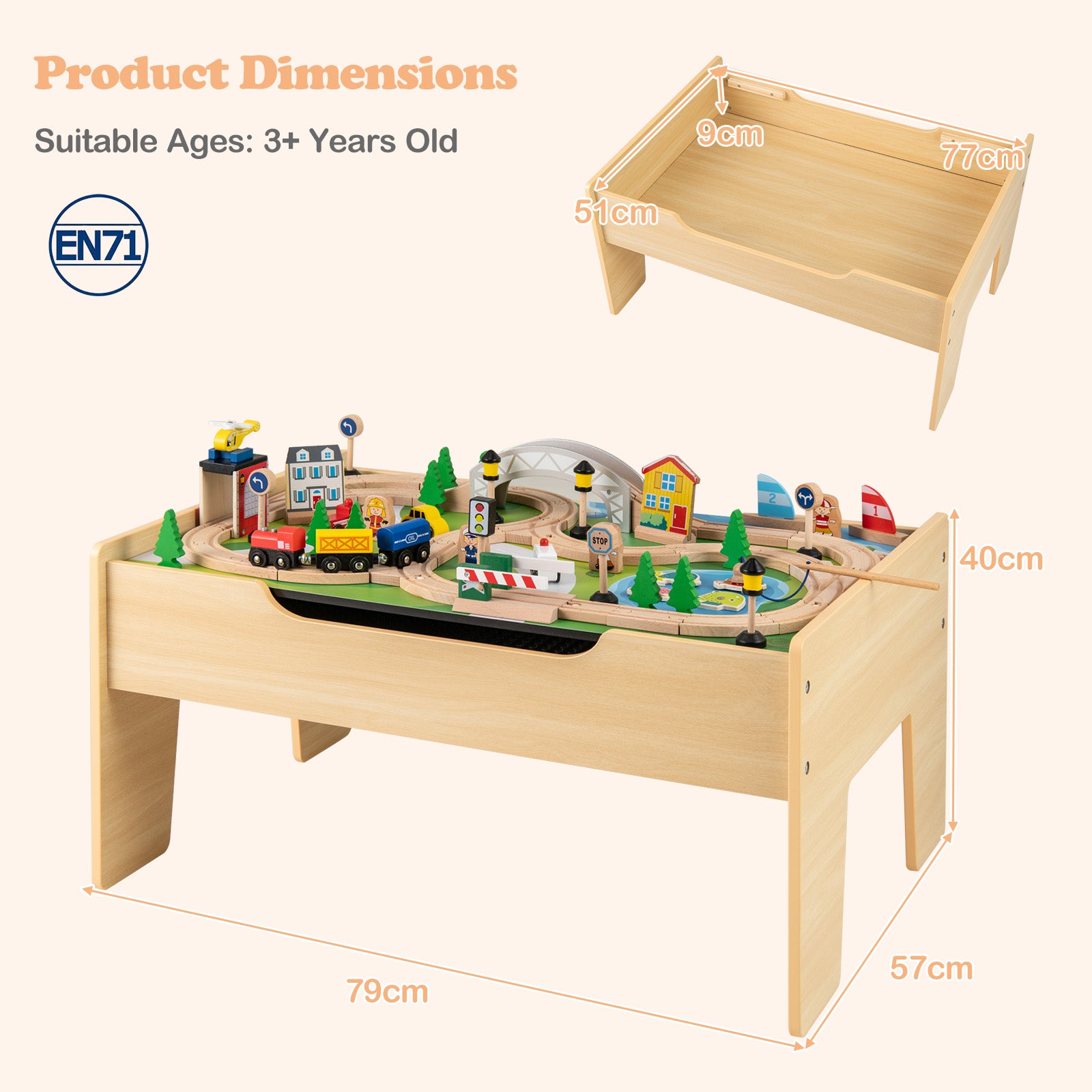 All-in-One Kids Activity Table Wooden Construction Play Table