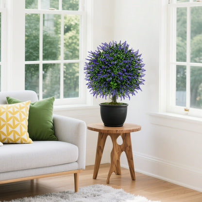 Set of 2 58cm Artificial Lavender Topiary Ball Trees for Indoors Outdoors-Purple