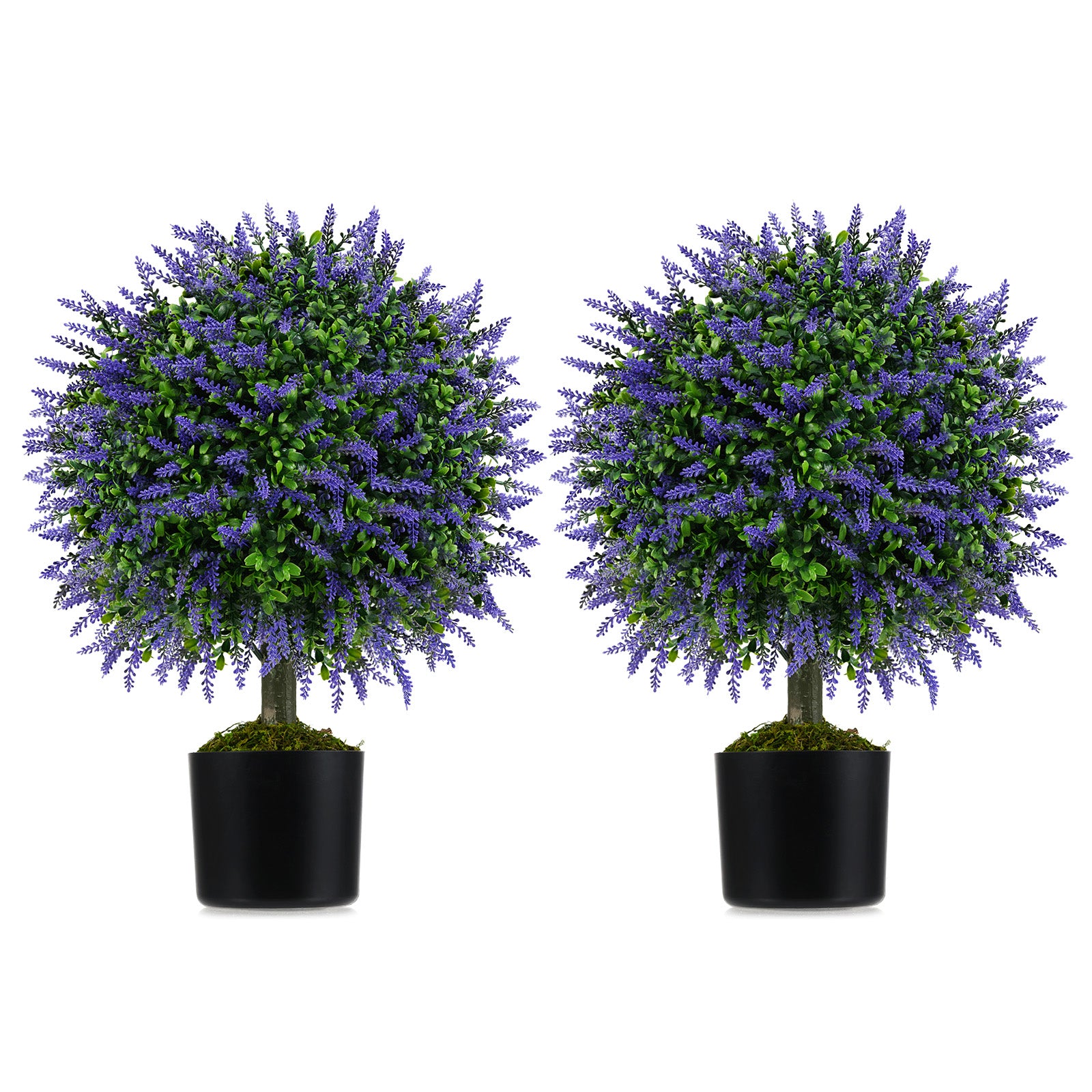 Set of 2 58cm Artificial Lavender Topiary Ball Trees for Indoors Outdoors-Purple