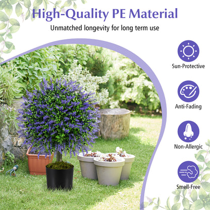 Set of 2 58cm Artificial Lavender Topiary Ball Trees for Indoors Outdoors-Purple