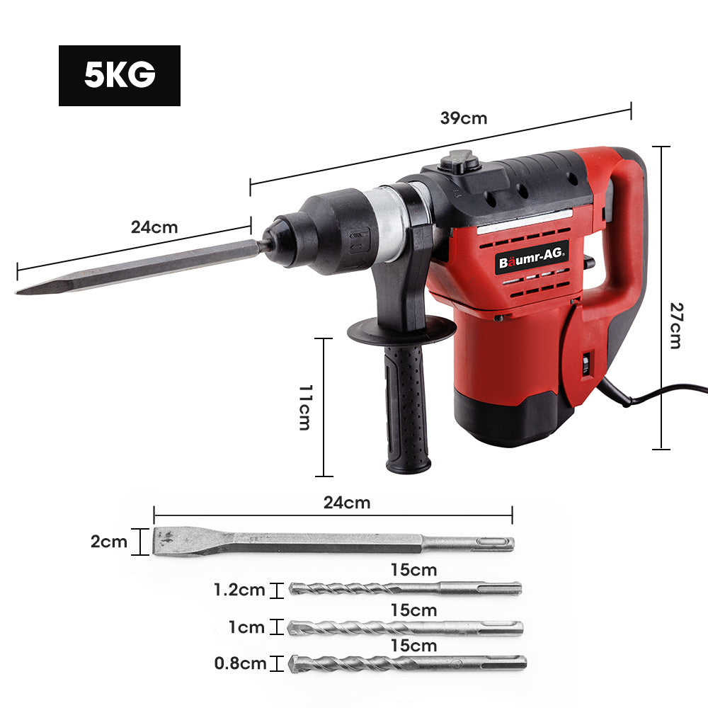 1500W Electric Rotary Jackhammer Drill with Chisels & Bits, 1.5m Cord