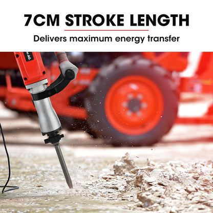 2200W Electric Demolition Jackhammer with Chisels & Carry Case - 30mm Hex