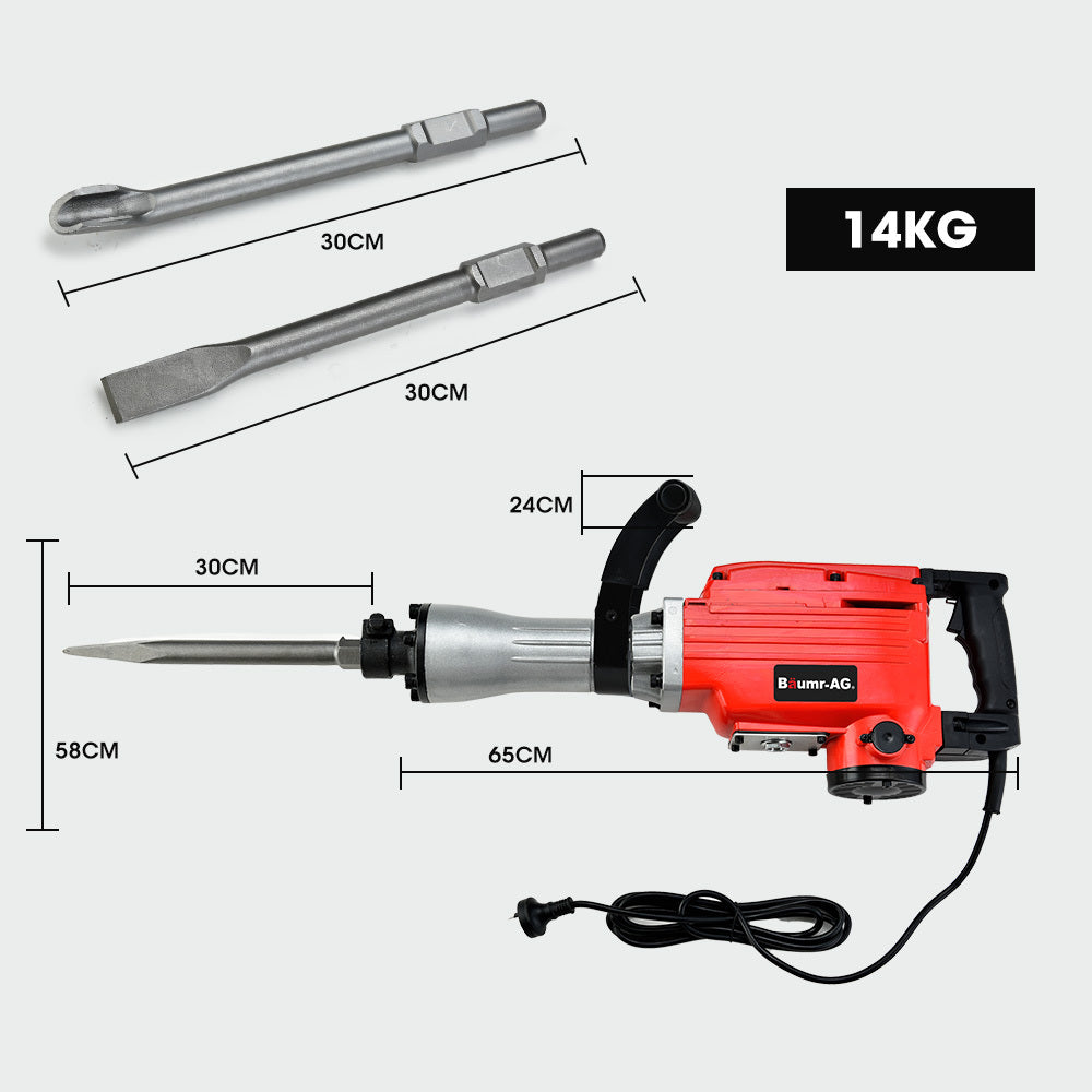 2200W Electric Demolition Jackhammer with Chisels & Carry Case - 30mm Hex