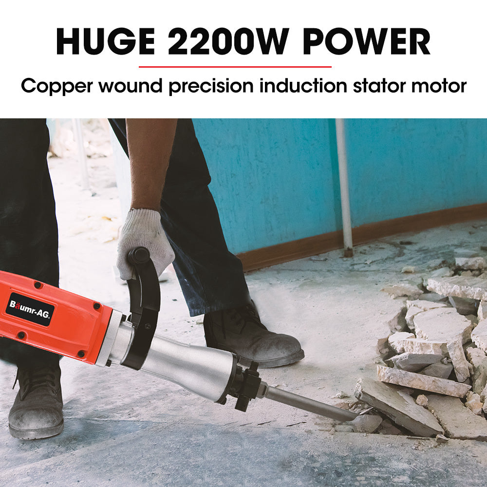 2200W Electric Demolition Jackhammer with Chisels & Carry Case - 30mm Hex