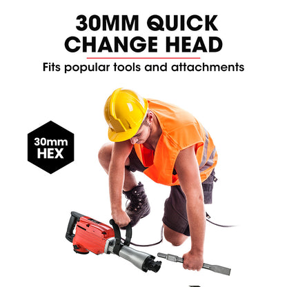 2200W Pro-Grade Electric Jackhammer with Chisels and Steel Carry Case, 30mm Hex