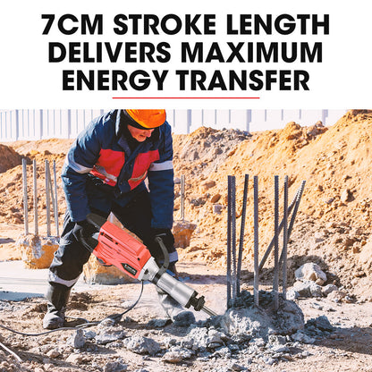 2300W Electric Demolition Jackhammer with Chisels & Case, 0.76m Hex Ram Head