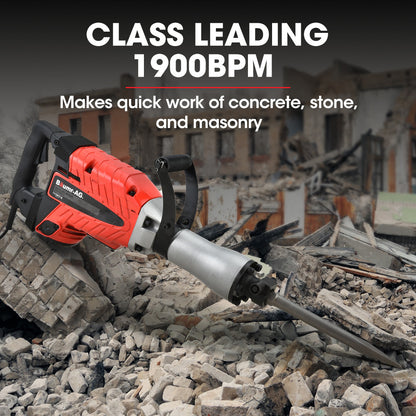 2400W Pro-Grade Electric Jackhammer with 3 Chisels & Carry Case, 30mm Hex