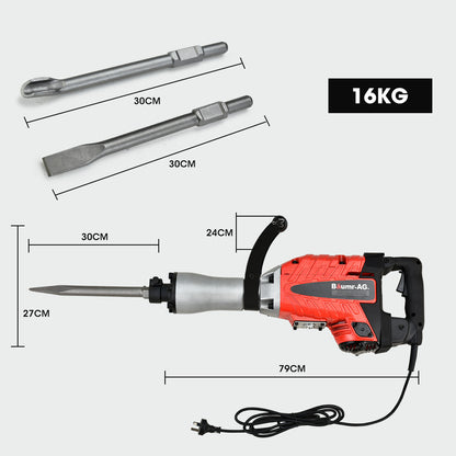 2400W Pro-Grade Electric Jackhammer with 3 Chisels & Carry Case, 30mm Hex
