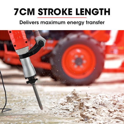 2400W Pro-Grade Electric Jackhammer with 3 Chisels & Carry Case, 30mm Hex