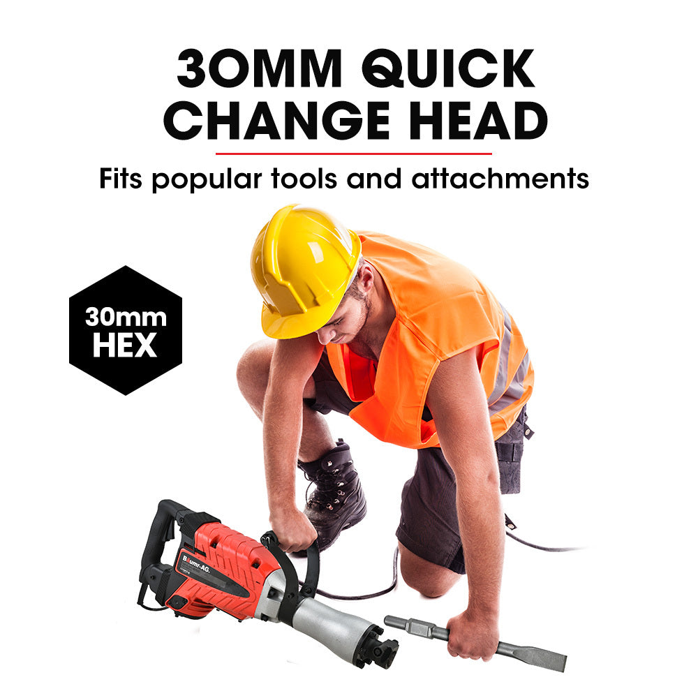 2400W Pro-Grade Electric Jackhammer with 3 Chisels & Carry Case, 30mm Hex