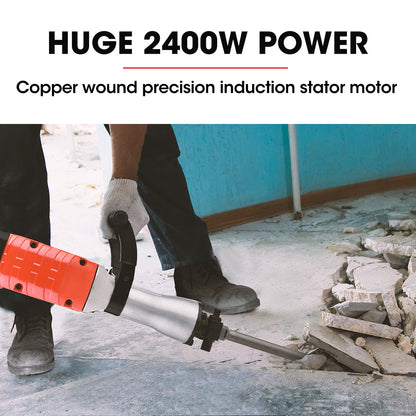 2400W Pro-Grade Electric Jackhammer with 3 Chisels & Carry Case, 30mm Hex