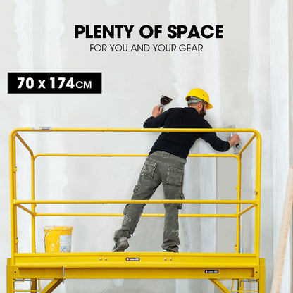 1.9 x 0.8 x 1.8m Mobile Scaffold Platform with Guard Rails & Outrigger Wheels