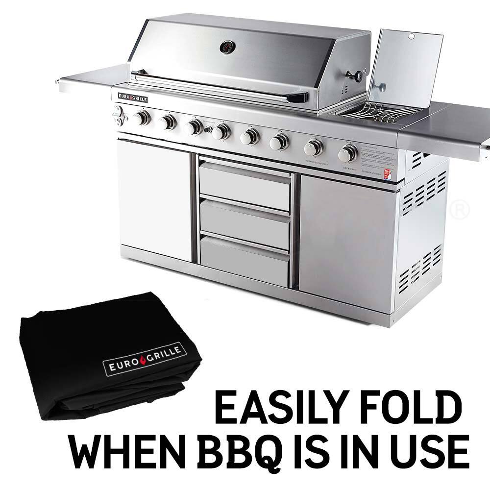 Durable Black Cover for 8 Burner BBQ - Waterproof PVC Fabric, Reinforced Corners