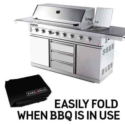 Durable Black Cover for 8 Burner BBQ - Waterproof PVC Fabric, Reinforced Corners