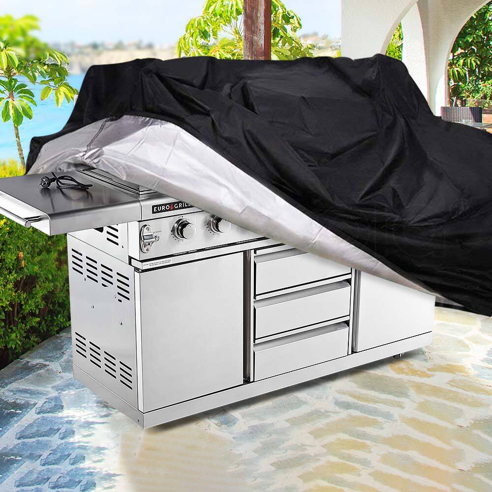 Durable Black Cover for 8 Burner BBQ - Waterproof PVC Fabric, Reinforced Corners