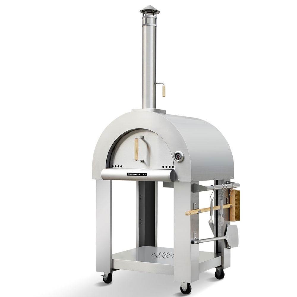 Stainless Steel Outdoor Wood Fired Pizza Oven with Ceramic Bricks, 0.75 x 0.64m