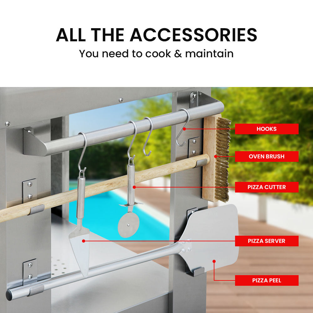 Stainless Steel Outdoor Wood Fired Pizza Oven with Ceramic Bricks, 0.75 x 0.64m