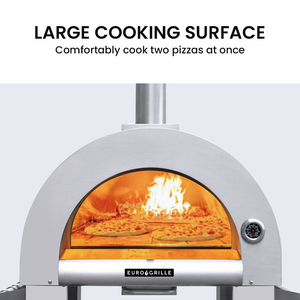 Stainless Steel Outdoor Wood Fired Pizza Oven with Ceramic Bricks, 0.75 x 0.64m