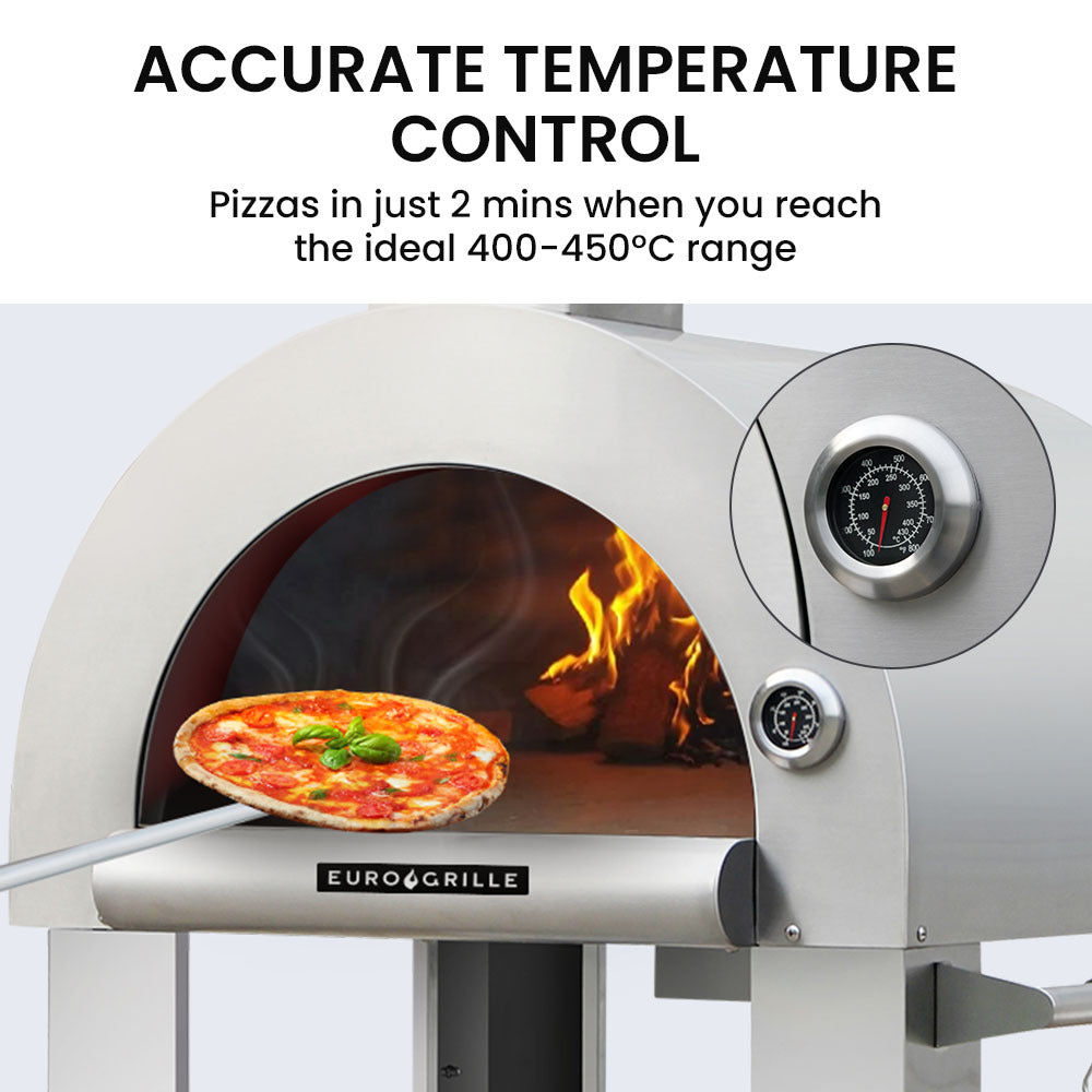 Stainless Steel Outdoor Wood Fired Pizza Oven with Ceramic Bricks, 0.75 x 0.64m