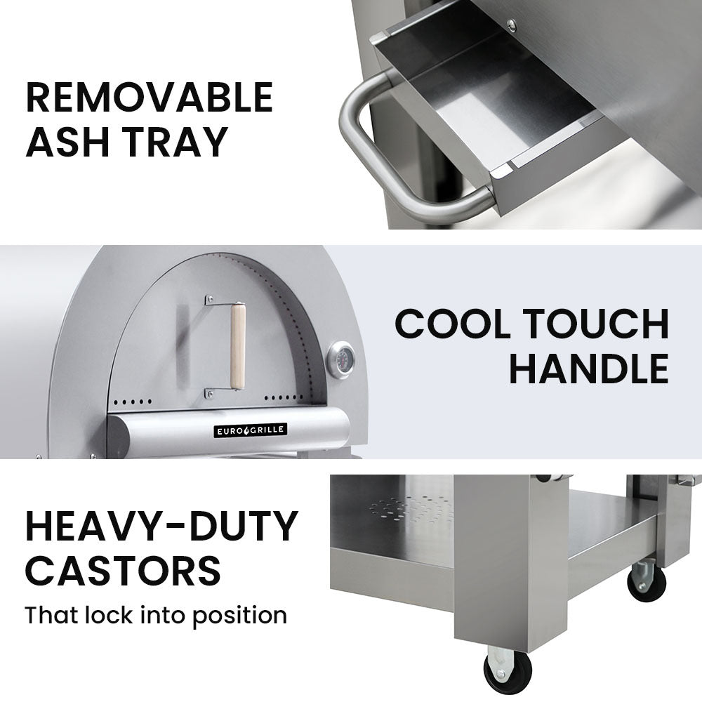 Stainless Steel Outdoor Wood Fired Pizza Oven with Ceramic Bricks, 0.75 x 0.64m