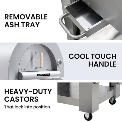 Stainless Steel Outdoor Wood Fired Pizza Oven with Ceramic Bricks, 0.75 x 0.64m
