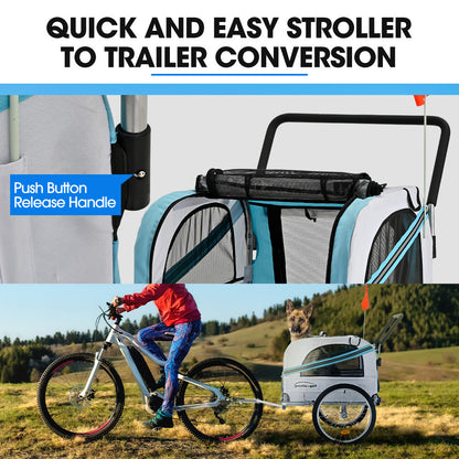 Convertible Pet & Cargo Bike Trailer Stroller, 0.5m/0.25m Wheels, 40kg Capacity