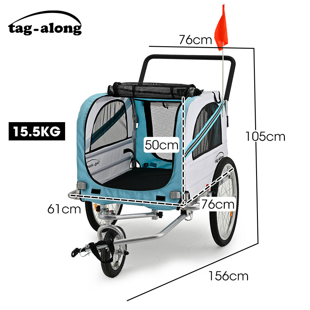 Convertible Pet & Cargo Bike Trailer Stroller, 0.5m/0.25m Wheels, 40kg Capacity