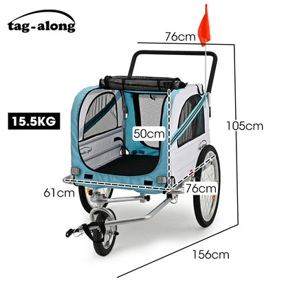 Convertible Pet & Cargo Bike Trailer Stroller, 0.5m/0.25m Wheels, 40kg Capacity