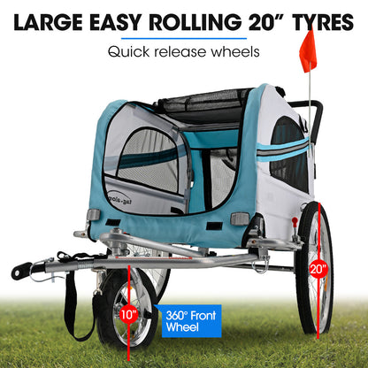 Convertible Pet & Cargo Bike Trailer Stroller, 0.5m/0.25m Wheels, 40kg Capacity