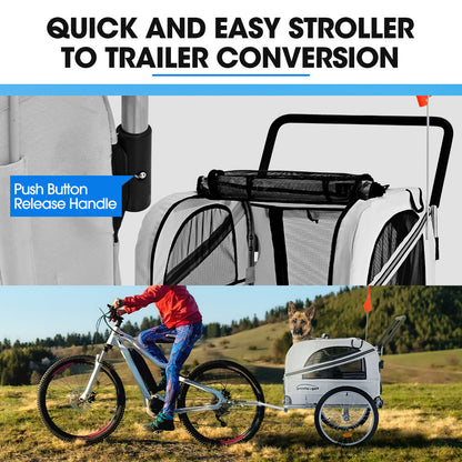 Convertible Pet & Cargo Bike Trailer Stroller, 0.51m & 0.25m Wheels, 40kg Capacity