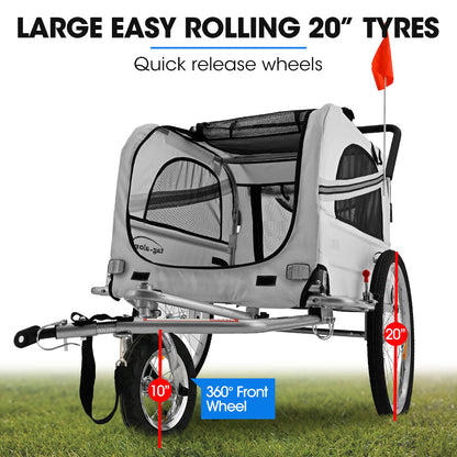 Convertible Pet & Cargo Bike Trailer Stroller, 0.51m & 0.25m Wheels, 40kg Capacity