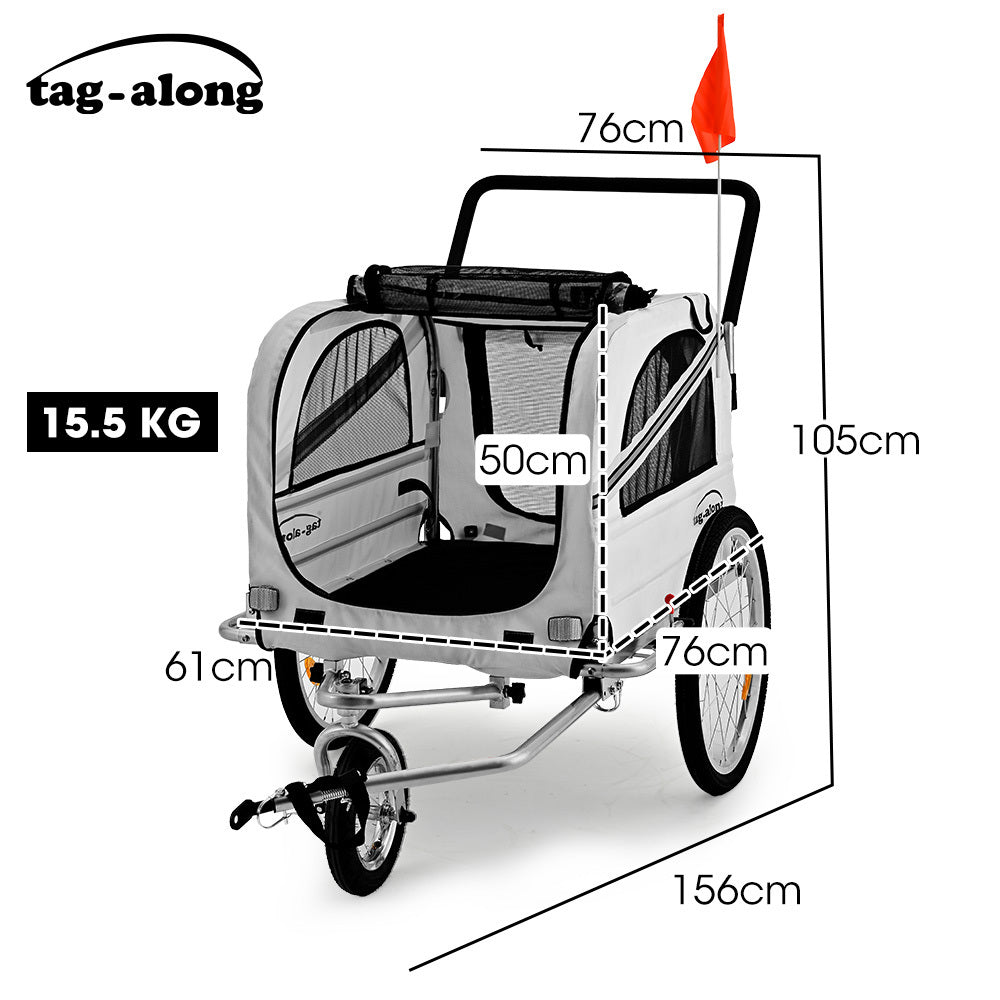 Convertible Pet & Cargo Bike Trailer Stroller, 0.51m & 0.25m Wheels, 40kg Capacity