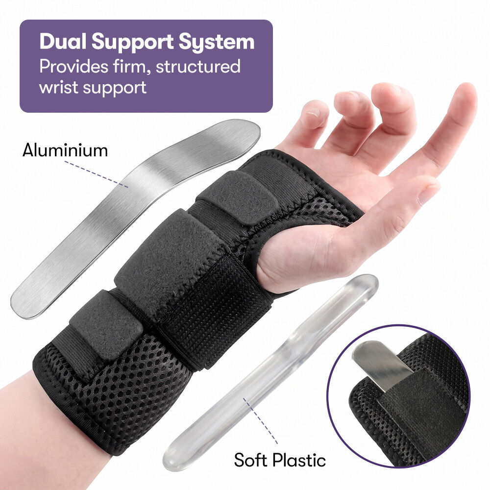 Right Wrist and Hand Brace with Aluminium Splint & Flexible Support, Black
