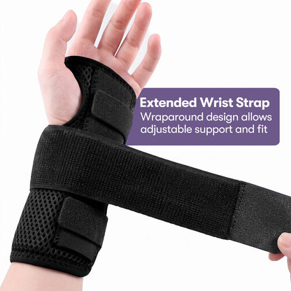 Right Wrist and Hand Brace with Aluminium Splint & Flexible Support, Black