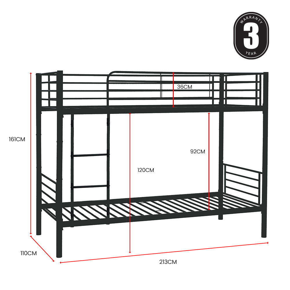 Convertible King Single Bunk Bed Frame, Dark Grey, Modular Design, 0.5m & 0.7m Capacity