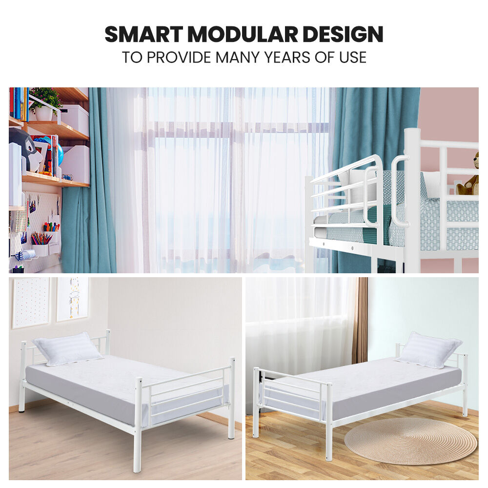2in1 King Single Metal Bunk Bed Frame, with Modular Design, Matte White