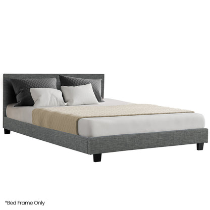 Queen Size Upholstered Bed Frame with Headboard, Grey - Supports 300kg