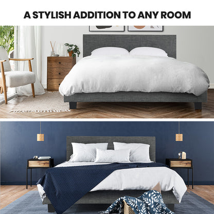 Queen Size Upholstered Bed Frame with Headboard, Grey - Supports 300kg