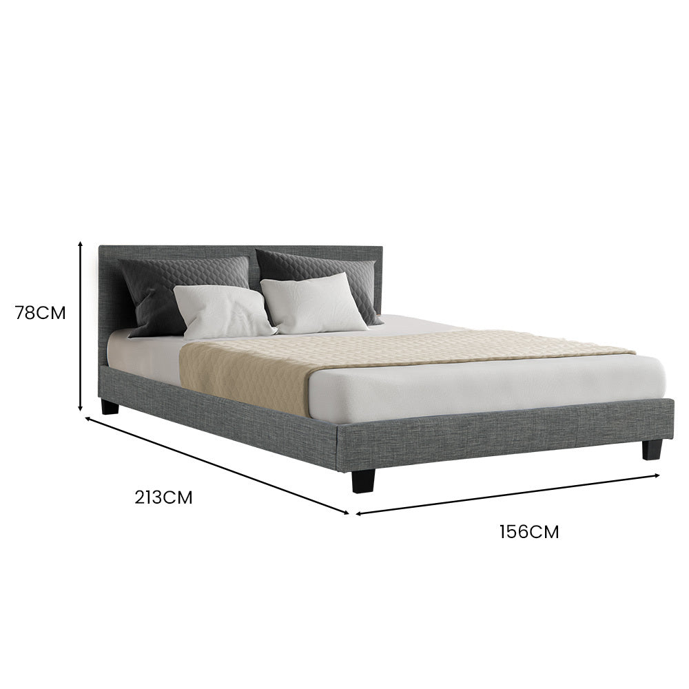 Queen Size Upholstered Bed Frame with Headboard, Grey - Supports 300kg