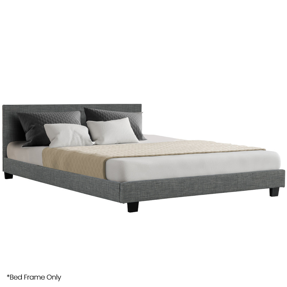 King Size Fabric Bed Frame with Headboard, Grey - Supports 300kg, Easy Assembly