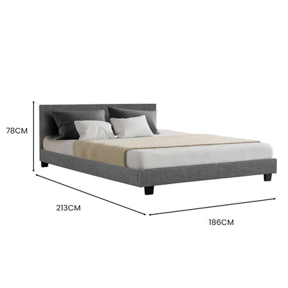King Size Fabric Bed Frame with Headboard, Grey - Supports 300kg, Easy Assembly