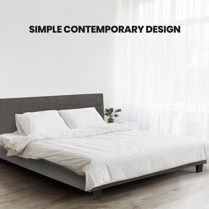 King Size Fabric Bed Frame with Headboard, Grey - Supports 300kg, Easy Assembly