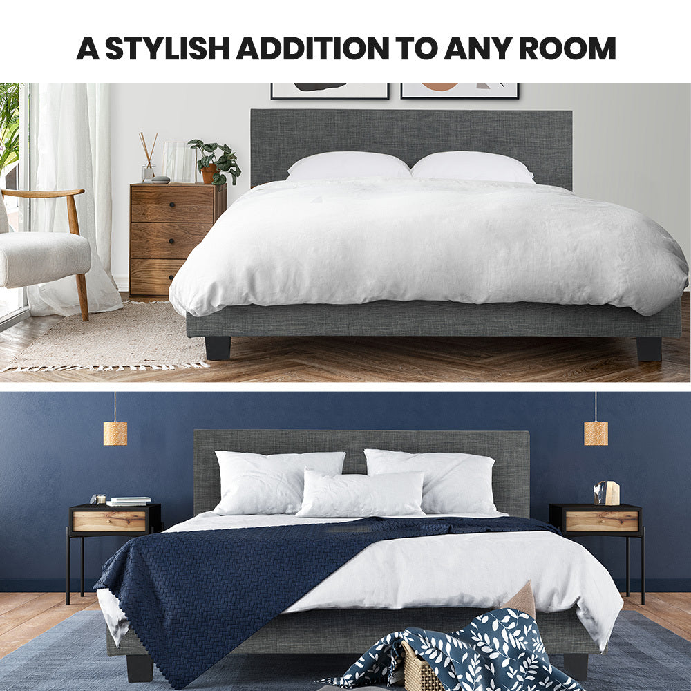 King Size Fabric Bed Frame with Headboard, Grey - Supports 300kg, Easy Assembly