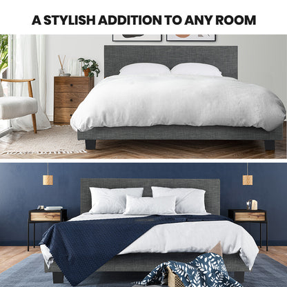 King Size Fabric Bed Frame with Headboard, Grey - Supports 300kg, Easy Assembly