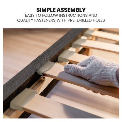 King Size Fabric Bed Frame with Headboard, Grey - Supports 300kg, Easy Assembly
