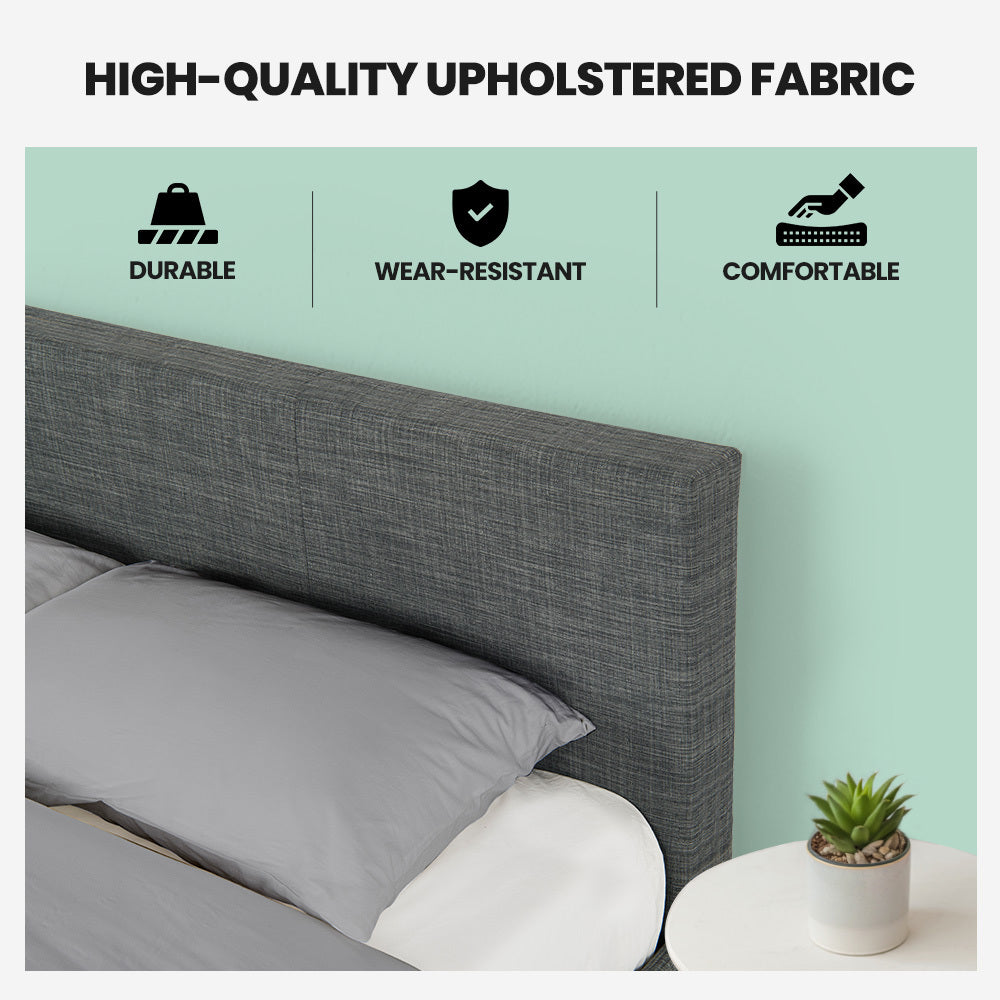King Size Fabric Bed Frame with Headboard, Grey - Supports 300kg, Easy Assembly