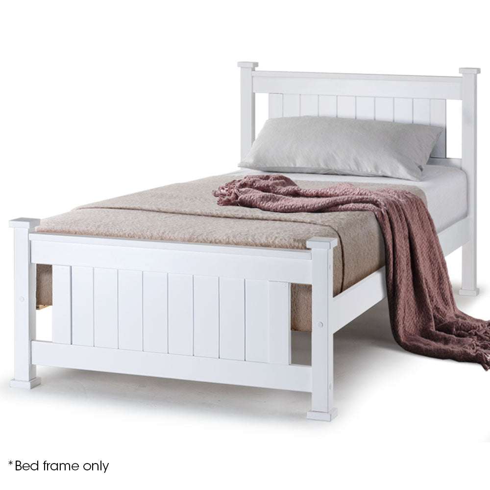 Single Wooden Bed Frame - Sturdy Pine, 150kg Capacity, Modern Design