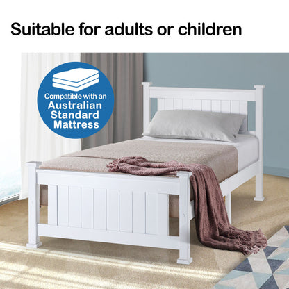 Single Wooden Bed Frame - Sturdy Pine, 150kg Capacity, Modern Design