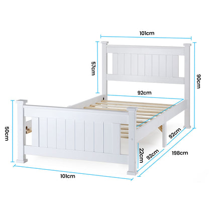Single Wooden Bed Frame - Sturdy Pine, 150kg Capacity, Modern Design