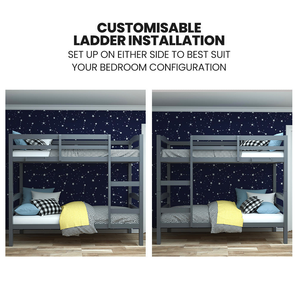 Modular Pine Bunk Bed Frame, Converts to Two Singles, Grey, Kids' Furniture